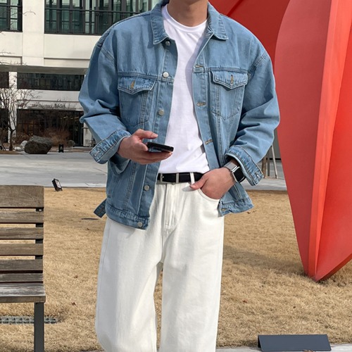 [봄신상] 오버핏 빈티지 웍스무드 데님자켓 청자켓 워크웨어 남성 청 재킷